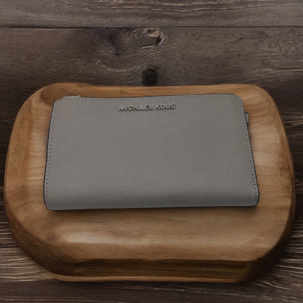 Michael Kors Jet Set Travel Double Zip Phone Wristlet Wallet Gray